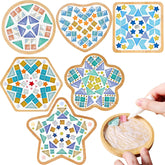 6 Sets DIY Glass Mosaic Tile Kit with Wooden Coasters